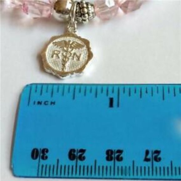 Nursing Charm Bracelet #1 Nurse Caduceus RN Pink Graduation Gift Silver Plated - Picture 9 of 9